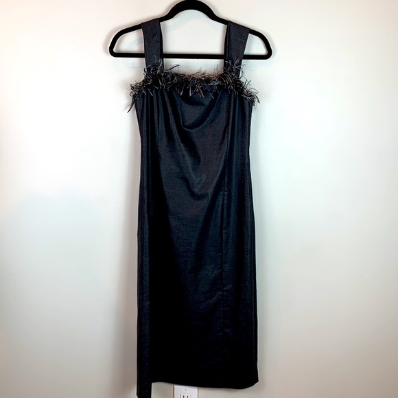 Armani Exchange Faux Feather Trim Wool Blend Midi Dress - Picture 4 of 7